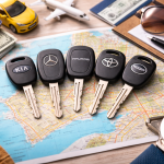 Five car rental keys on a map of Lebanon representing tips for choosing the right car rental company