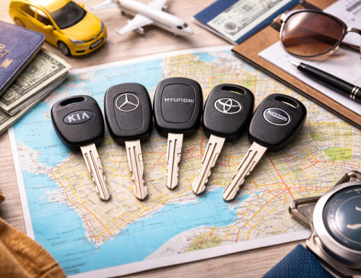 Five car rental keys on a map of Lebanon representing tips for choosing the right car rental company