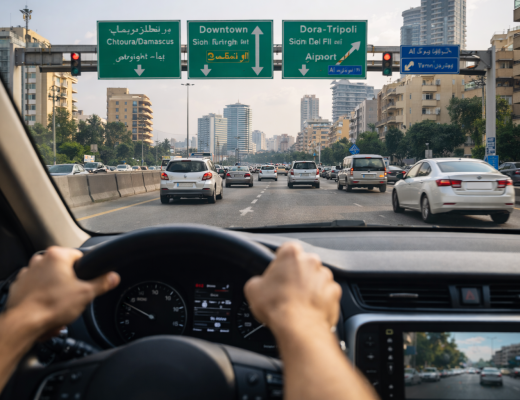 Driver’s perspective on a Lebanese road highlighting real driving conditions in Lebanon for first-time drivers
