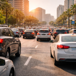 Busy city traffic in Beirut during peak season, highlighting high demand and the importance of planning ahead when renting a car.