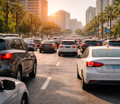Busy city traffic in Beirut during peak season, highlighting high demand and the importance of planning ahead when renting a car.
