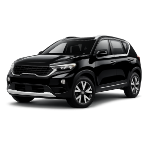 2023 Kia Sonet SUV in glossy black, front three-quarter studio view, isolated on transparent background