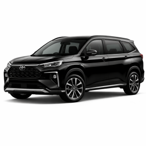 2024 Toyota Veloz MPV in glossy black, front three-quarter studio view, isolated on transparent background